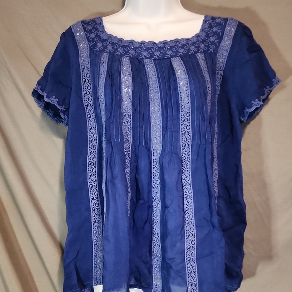 Johnny Was Tops - Johnny Was Navy Blue Lace Blouse